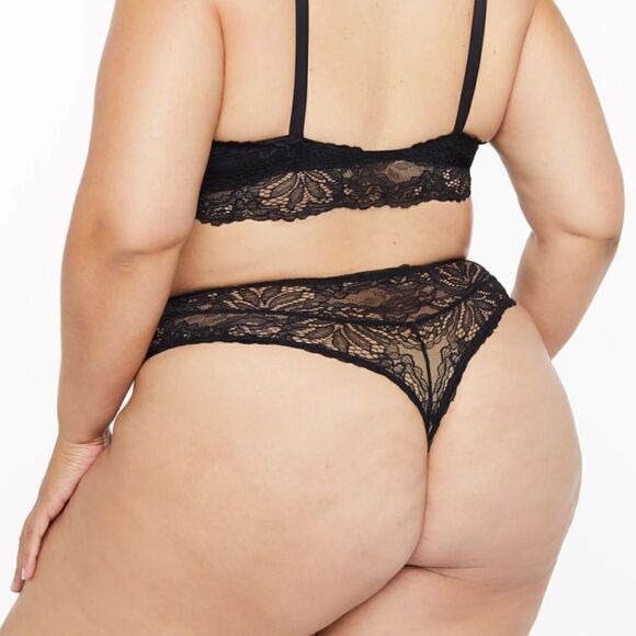 Savage X Fenty Romantic Corded Lace High-Waist Thong Caviar 2X - Picture 4 of 8